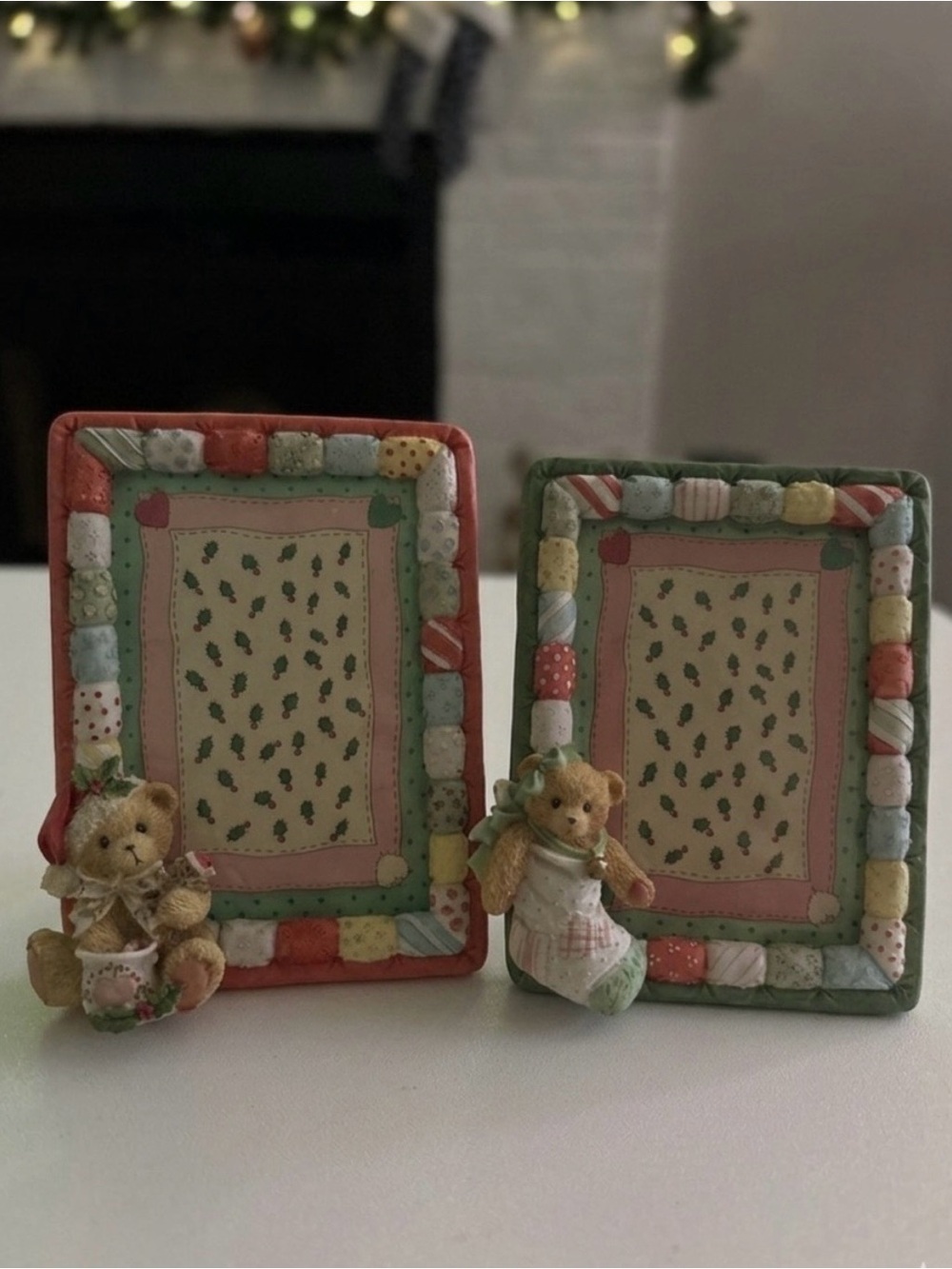 Lot of 2 Vintage Cherished Teddies Christmas Photo Frames